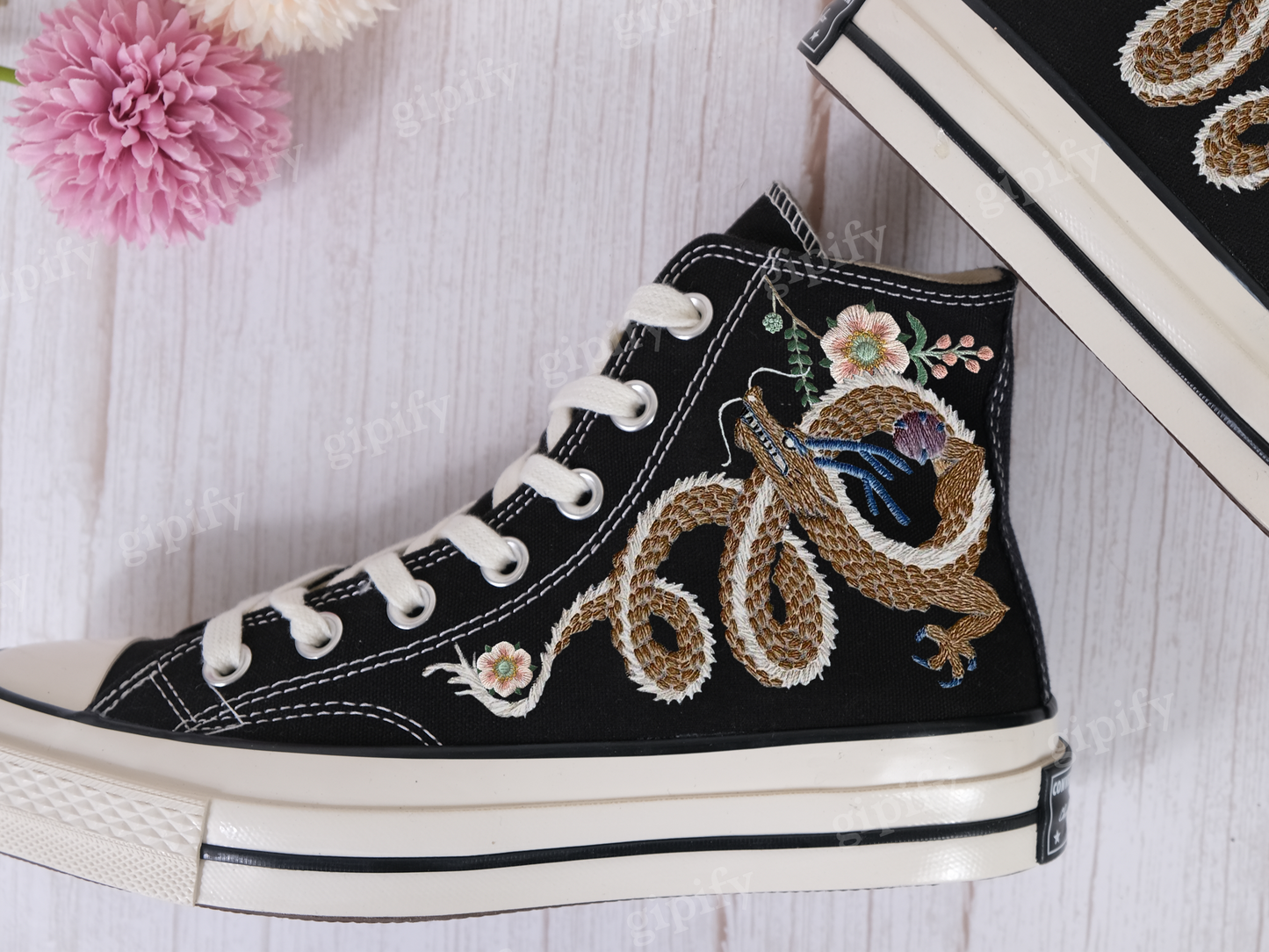 Custom Embroidered Converse High Tops Chuck Taylor 1970s/ Embroidered Snake Converse/ Custom Converse Chuck Taylor Embroidered Snake