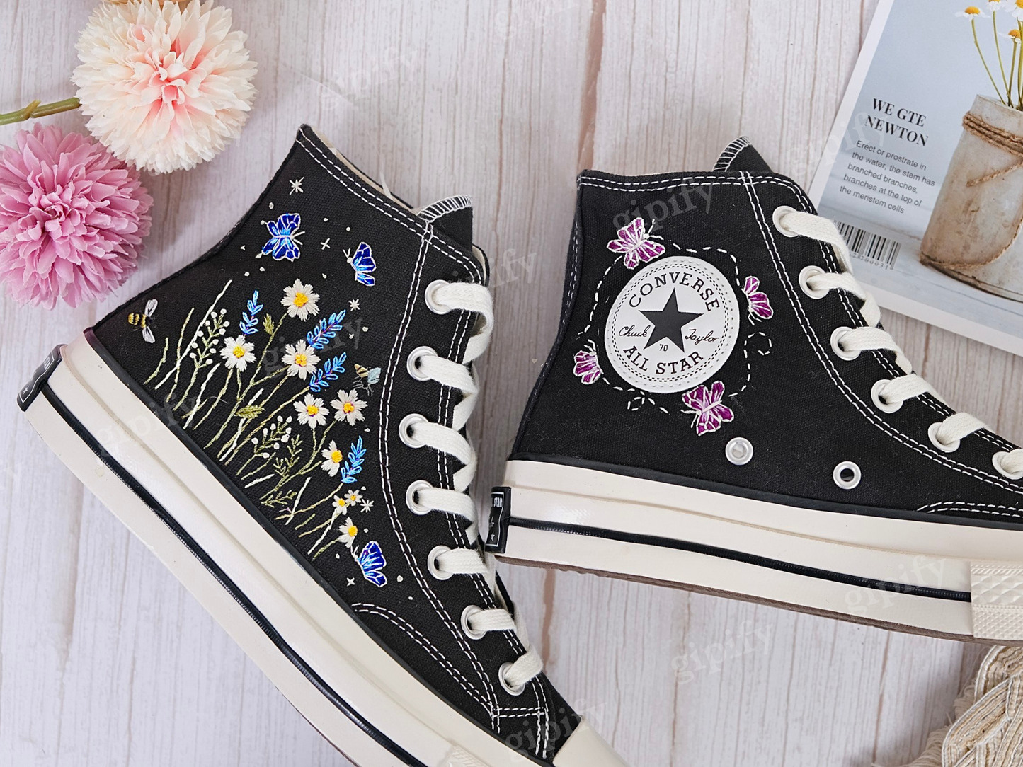 Custom Embroidered Wedding Sneakers/Fall Wedding Flower Embroidered Converse/Burnt Orange Bouquet Embroidered Shoes/Wedding Gifts