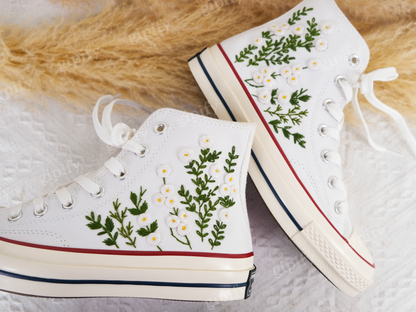 Custom Wedding Converse Embroidered Flowers ,Wedding Flowers Embroidered Shoes, Bridal Flowers Embroidered Sneaker, Custom Sneaker With Name