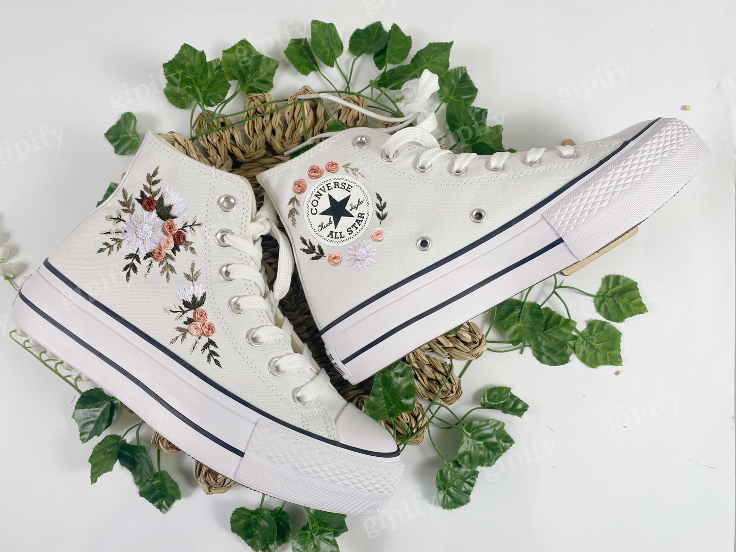 Custom Embroidered Converse High Tops/Purple Flowers Embroidered Shoes Women/Floral Embroidery Converse/Wedding Sneakers/Gift for Her