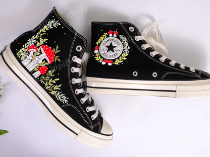 Custom Embroidered Converse Chuck Taylor 1970s, Mushrooms Embroidered Sneakers Custom, Mushrooms Embroidered Converse Shoes, Gifts for Her