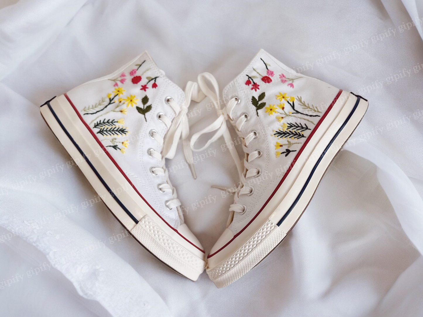 Custom Embroidered Converse Sneakers, Custom Converse High Tops Embroidered Floral,  Wedding Converse for Bride, Handmade Gift