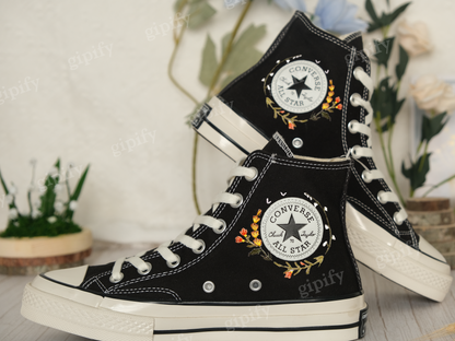 Customized Embroidered Converse High Tops/Mushrooms Embroidered Shoes Women/Gardens Flowers and Cat Embroidered Converse/Gifts for Her