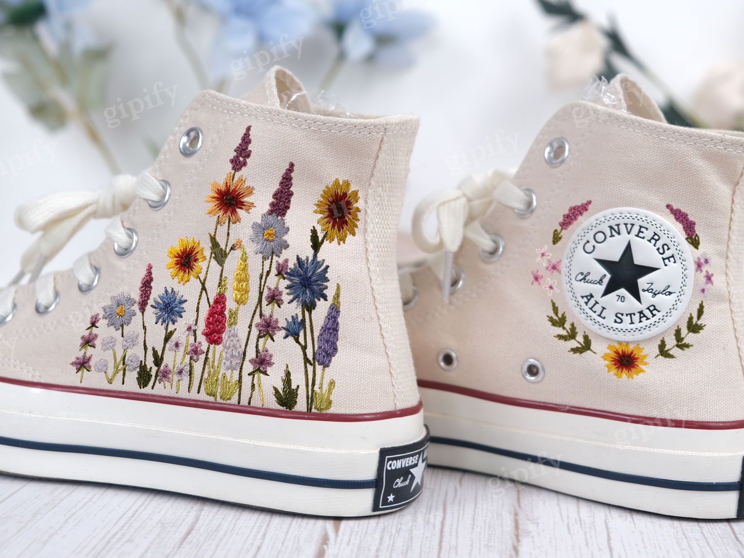 Custom Wedding Converse Embroidered Flowers/Wedding Flowers Embroidered Shoes/Bridal Flowers Embroidered Sneaker/Custom Sneaker With Name