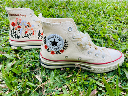 Custom Converse Platform/ Wedding Flowers Embroidered Platform Shoes/ Bridal Flowers Embroidered Sneakers/ Personalized Bridal Sneaker