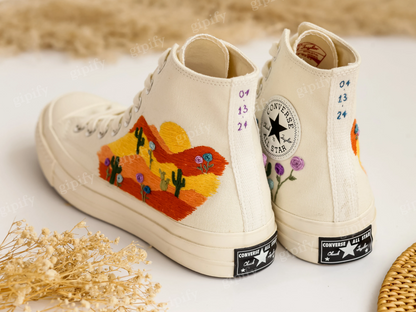 Custom Wedding Sneakers, Desert Wedding Embroidered Converse, Warm Earth Tones Embroidered Shoes, Cactus Embroidered, Wedding Arizona Gifts