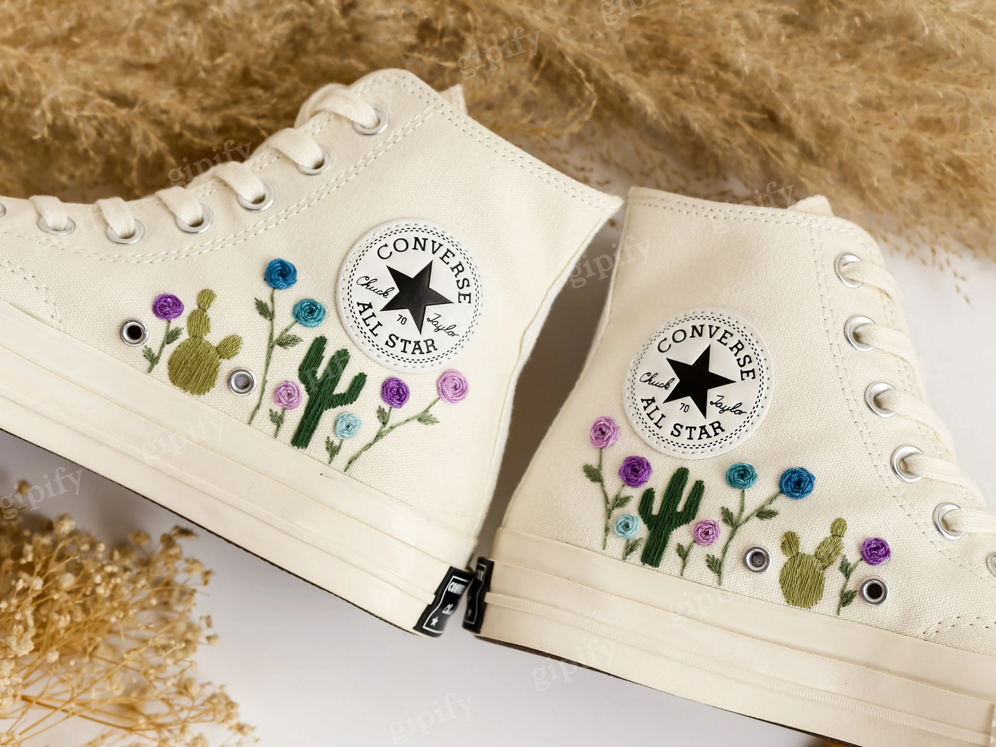 Custom Wedding Sneakers, Desert Wedding Embroidered Converse, Warm Earth Tones Embroidered Shoes, Cactus Embroidered, Wedding Arizona Gifts