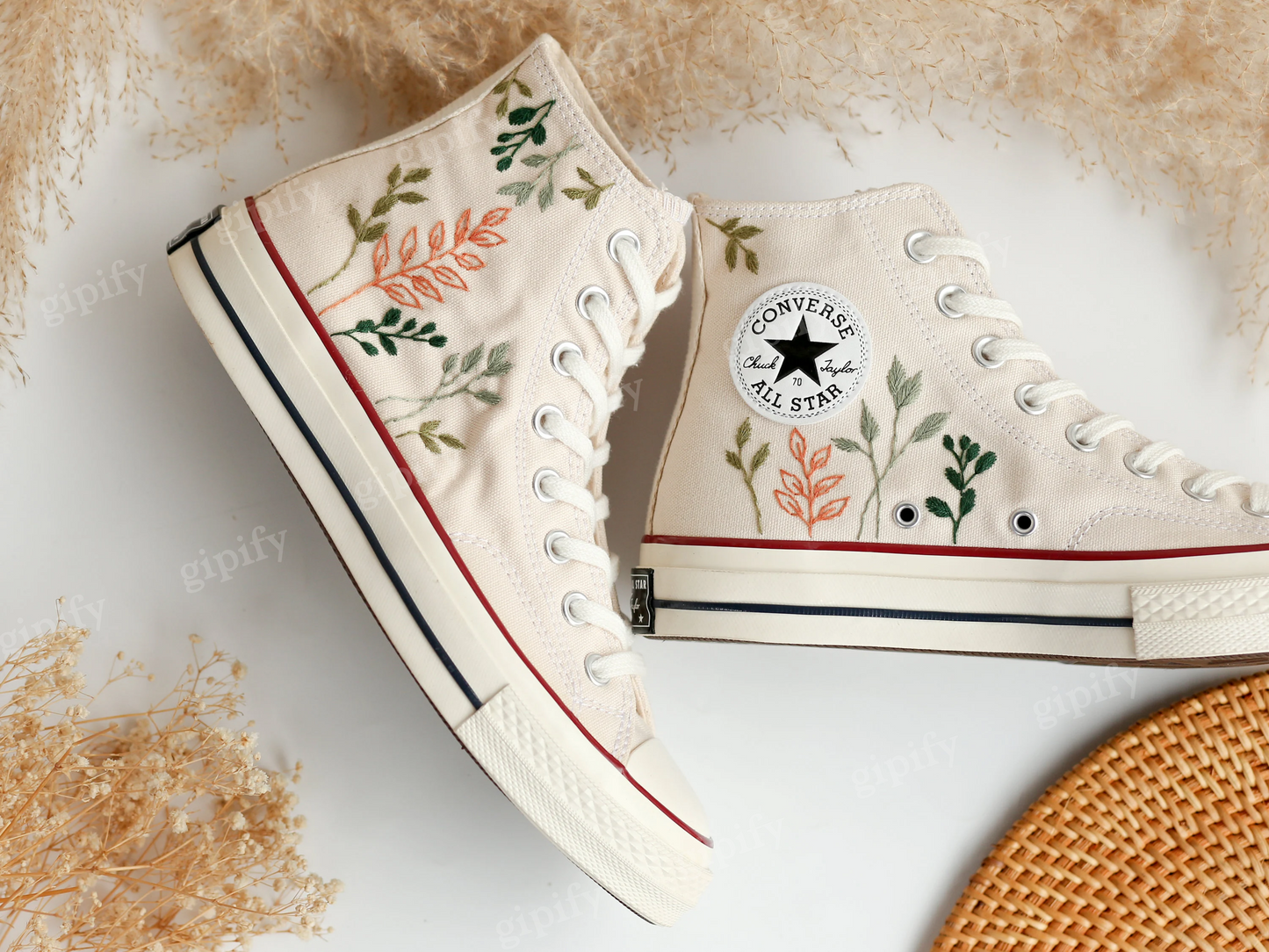 Embroidered Comverse High Tops Chuck Taylor 1970s, Custom Converse Embroidered Simple, Tree Leaves Embroidered Sneakers, Valentine Gifts