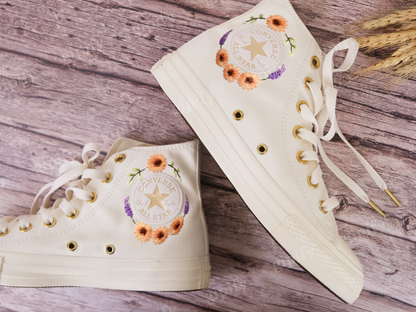 Platform Converse for Wedding/Bridal Sunflowers Embroidered Shoes Custo/Sunflowers Embroidery Sneakers for Bride/Wedding Gift for Couple