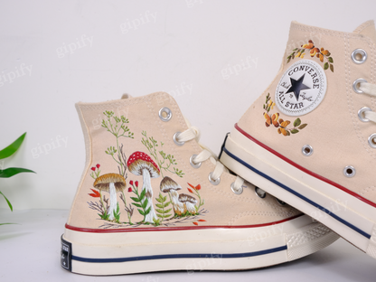 Custom Mint Converse Chuck Taylor Mushrooms Embroidered Converse Shoes/ Mushrooms Embroidered Converse Custom/Mushrooms Embroidered Sneakers