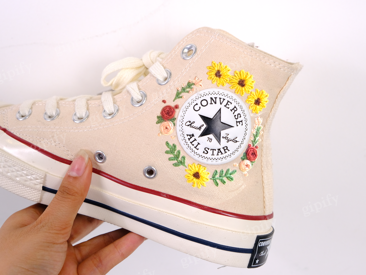 Embroidered Converse/Flower Converse/Custom Converse Pet/Embroidered Converse High Tops Butterfly Cat And Sweet Sunflower Garden