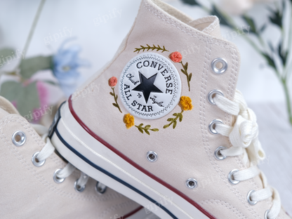 Embroidery Peanuts Dog Converse, Embroidered Converse Flower Shoes, Handmade Embroidery Flowers Shoes, Vintage Retro Christmas Gift