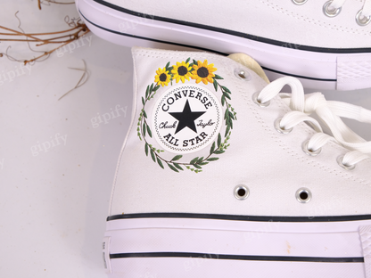 Embroidered Converse/ Custom Embroidered Converse High Tops/ Flower Converse/ Custom Converse Sunflowers/Wedding Converse/Converse Sunflower/ Gifts