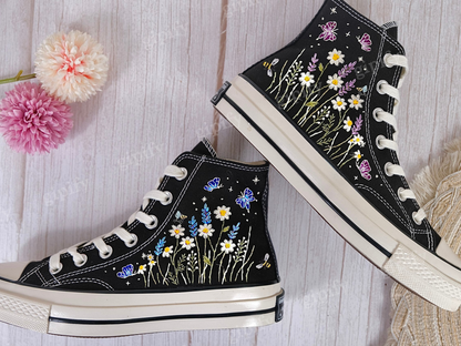 Custom Embroidered Wedding Sneakers/Fall Wedding Flower Embroidered Converse/Burnt Orange Bouquet Embroidered Shoes/Wedding Gifts