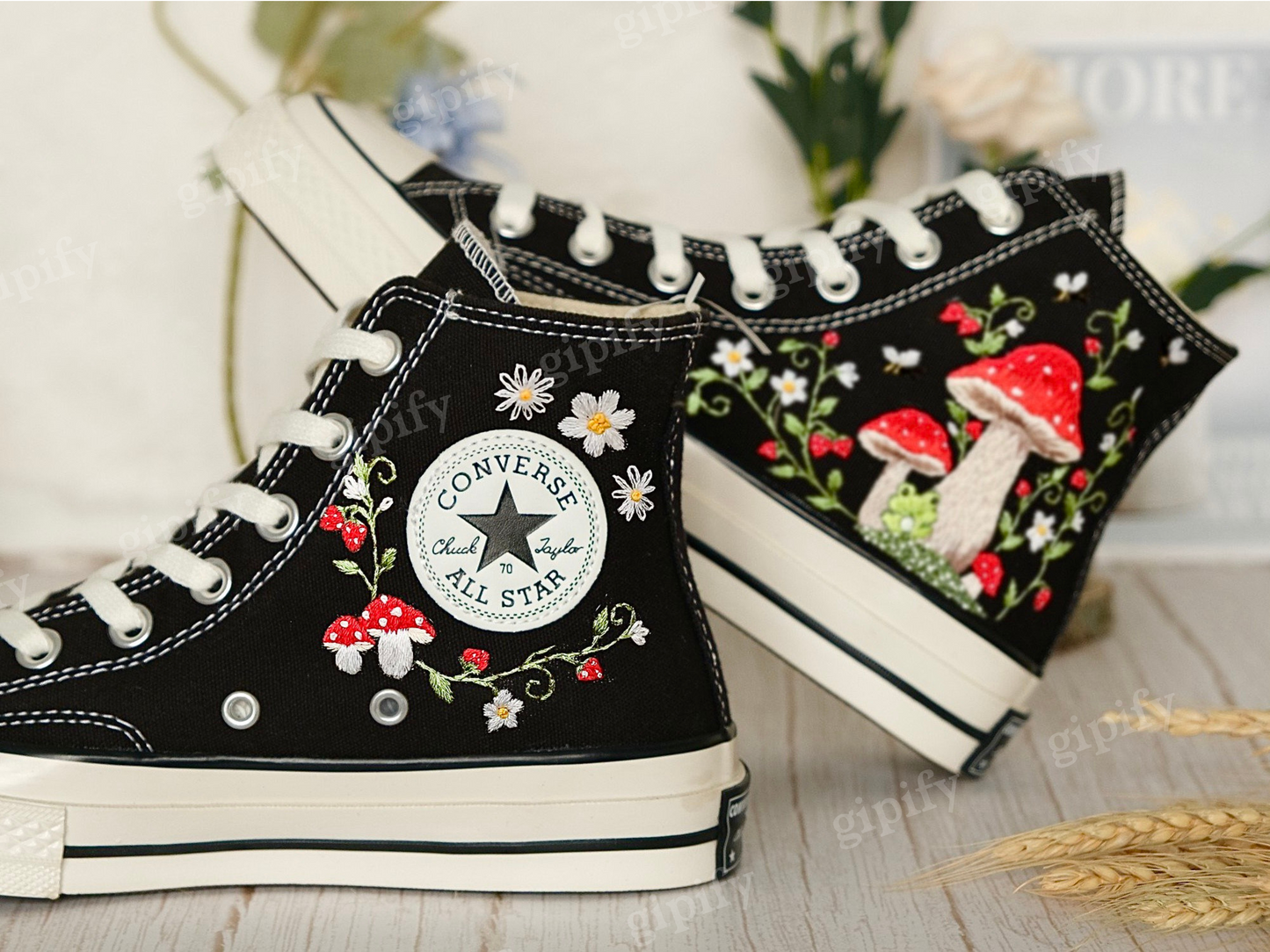 Customized Converse Embroidered Shoes/Mushrooms Embroidered Sneakers Women/Gardens Mushrooms/Strawberry Embroidered Converse Chuck Taylor