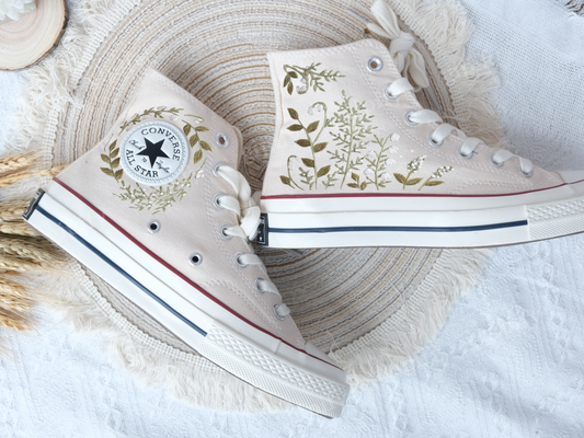 Custom Embroidered Wedding Shoes, Wildflowers Embroidered Converse, Bridal Flowers Embroidered Sneakers, Personalized Bridal Sneakers Gift