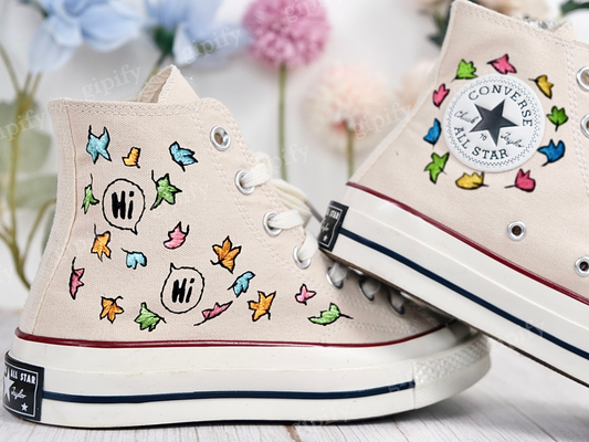 Custom Converse Embroidered Heartstopper Leaves/Bookish Inspired Converse High Tops/Nick and Charlie Embroidered Sneaker Cute Leaves Shoes