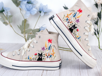 Custom Embroidered Converse Platform/Cat + Dog Embroidered Sneaker/Pet Embroidered Shoes/Shoes Embroidery Floral/Birthday Gifts for Her