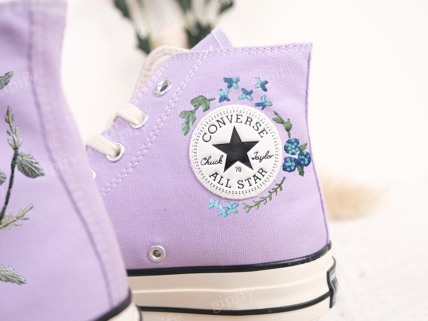 Embroidered Converse Chuck Taylors 1970s/ Custom Converse White Chrysanthemum Bouquet And Bees/ Embroidered Logo Chrysanthemum Garden