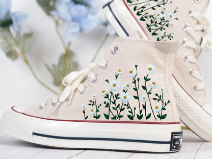 Custom Embroidered Custom Embroidered Sneakers High Tops Taylor 1970s/ Oriental Blossom Shoes/ Custom Blossom Embroidered Shoes