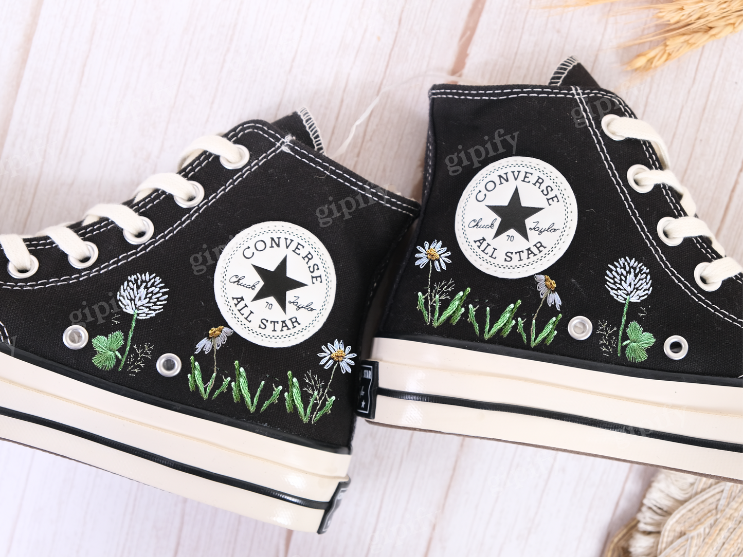 Custom embroidery converse sneakers, Flower Converse, Converse Custom Colorful Daisy Garden, Embroidered Sneakers