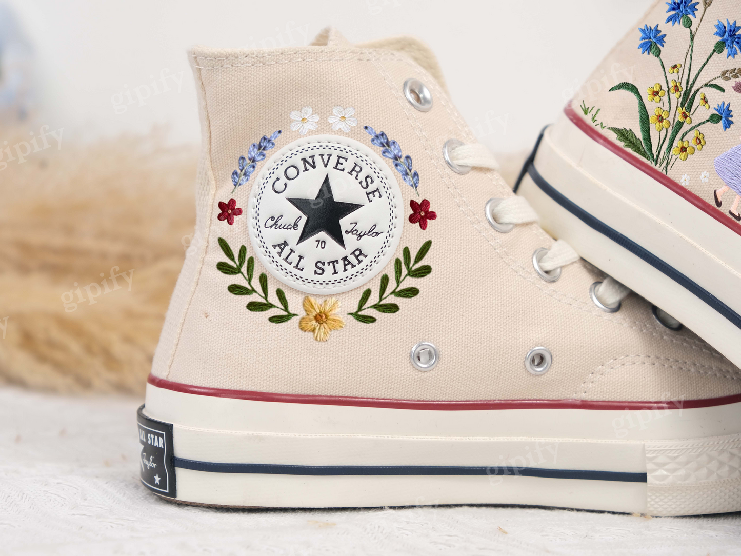 Embroidered Converse Custom Wedding Flower/ Custom Embroidered Converse High Tops Chuck Taylor 1970s/ Embroidered Converse Sunflower Garden