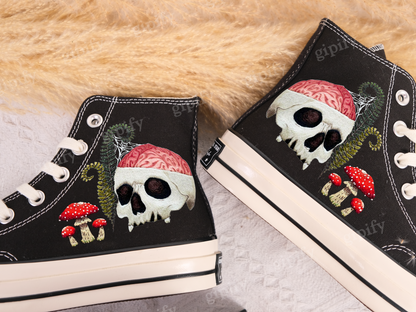 Custom Sneakers Embroidered Custom/ Sugar Skull Embroidered Shoes/ Impressive Artist Skull Embroidered Sneaker Custom