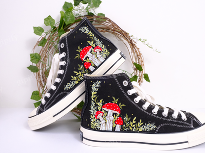 Custom Embroidered Converse Chuck Taylor 1970s, Mushrooms Embroidered Sneakers Custom, Mushrooms Embroidered Converse Shoes, Gifts for Her