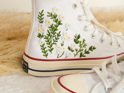 Custom Wedding Converse Embroidered Flowers ,Wedding Flowers Embroidered Shoes, Bridal Flowers Embroidered Sneaker, Custom Sneaker With Name