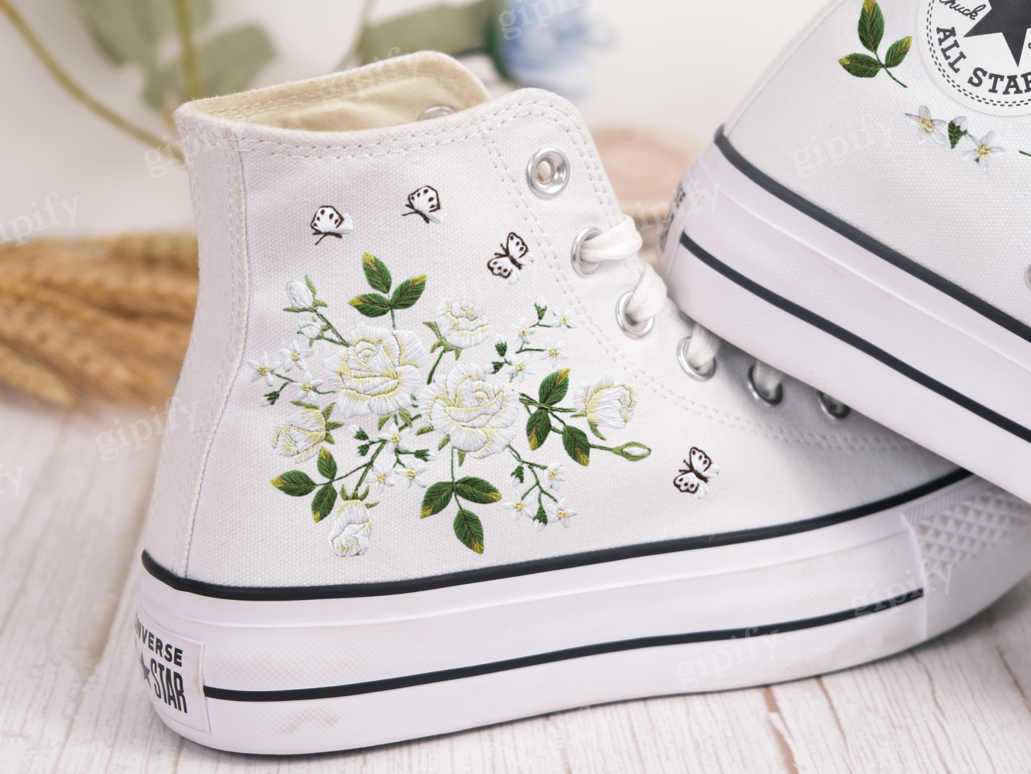 Custom Embroidered Converse high tops, Small Flower Embroidered Converse Shoes, Floral Embroidered Sneakers Custom, Unique Gifts for Her