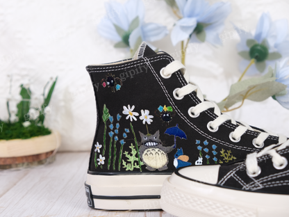 Converse Embroidered Custom Cartoon/Neighbor Totoro Embroidered Converse/Flower Converse, Embroidery Converse Chibi and Gibi