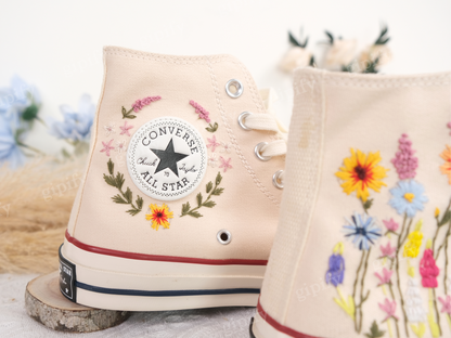 Customized Converse Embroidered Shoes Converse Chuck Taylor 1970s Embroidered Sunflower Garden, Lavender, Converse Shoes Best Gift for Her