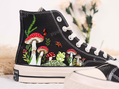 Custom Converse Chuck Taylor Mushrooms Embroidered Converse Shoes/ Mushrooms Embroidered Converse Custom/ Mushrooms Embroidered Sneakers