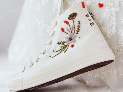 Custom Wedding Sneakers Platform/ Wedding Flowers Embroidered Shoes/ Bridal Flowers Embroidered Sneakers/ Wedding Flowers Embroidered