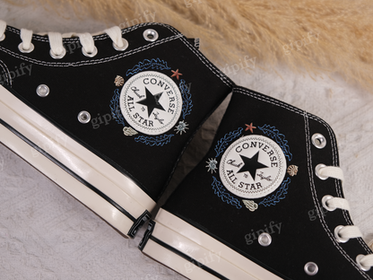 Custom Embroidered Converse High Tops/ Custom Converse Chuck Taylor 1970s Blue Whale Embroidered Shoes/ Ocean Vibes Embroidered