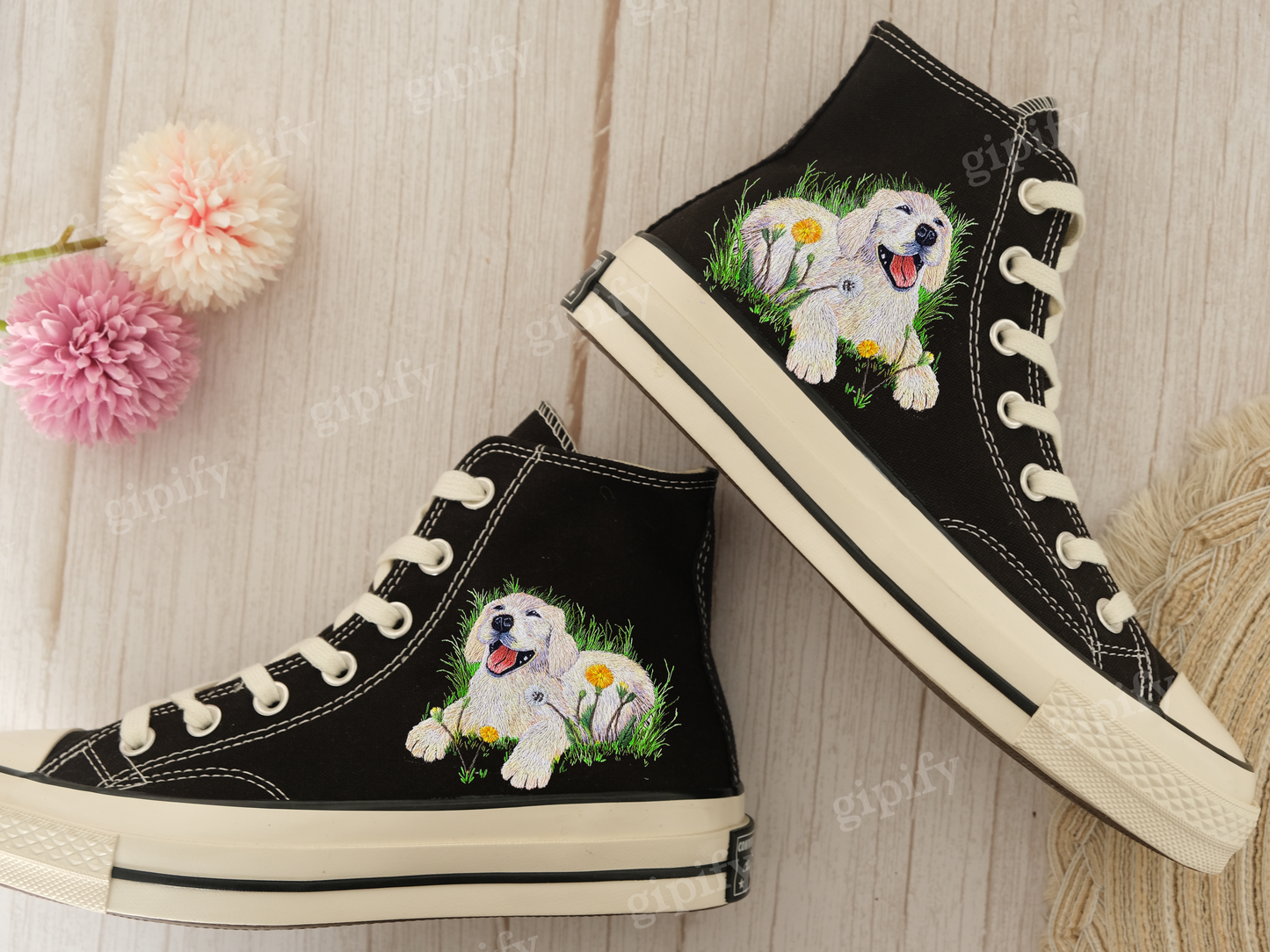 Embroidered converse/ Converse Custom Dogs and Butterflies Embroidery / Flower Converse Shoes/ Custom Converse Chuck Taylor 1970s/Gift Her