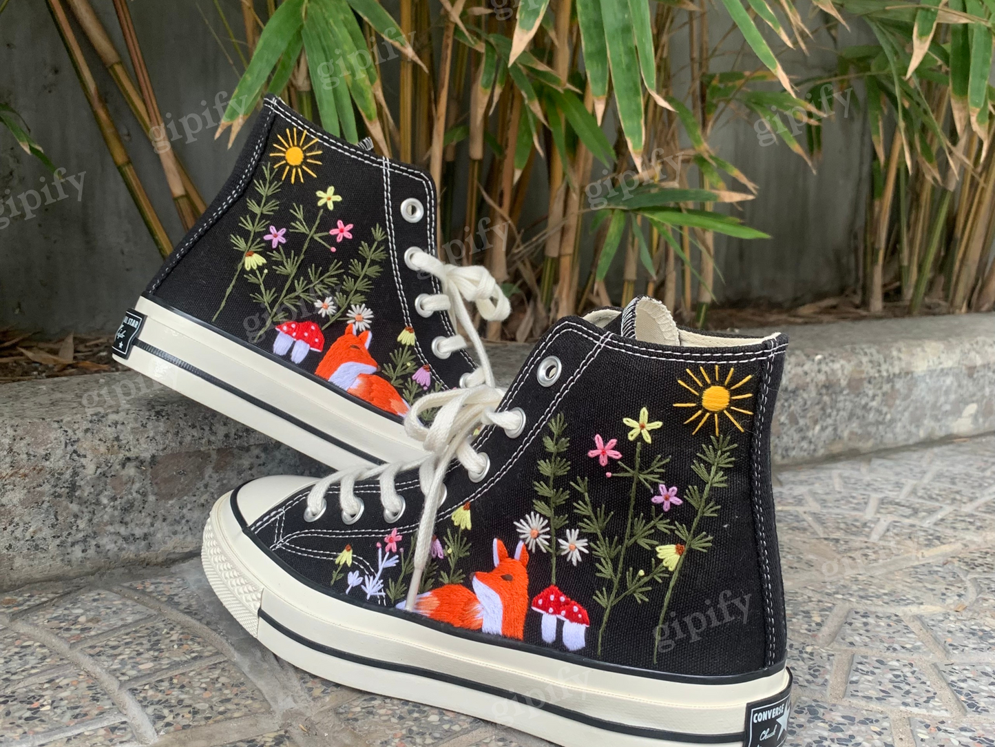 Converse Custom Animal Embroidery - Converse Custom Fox Embroidery - Converse Custom Chuck Taylor 70 embroidered flowers