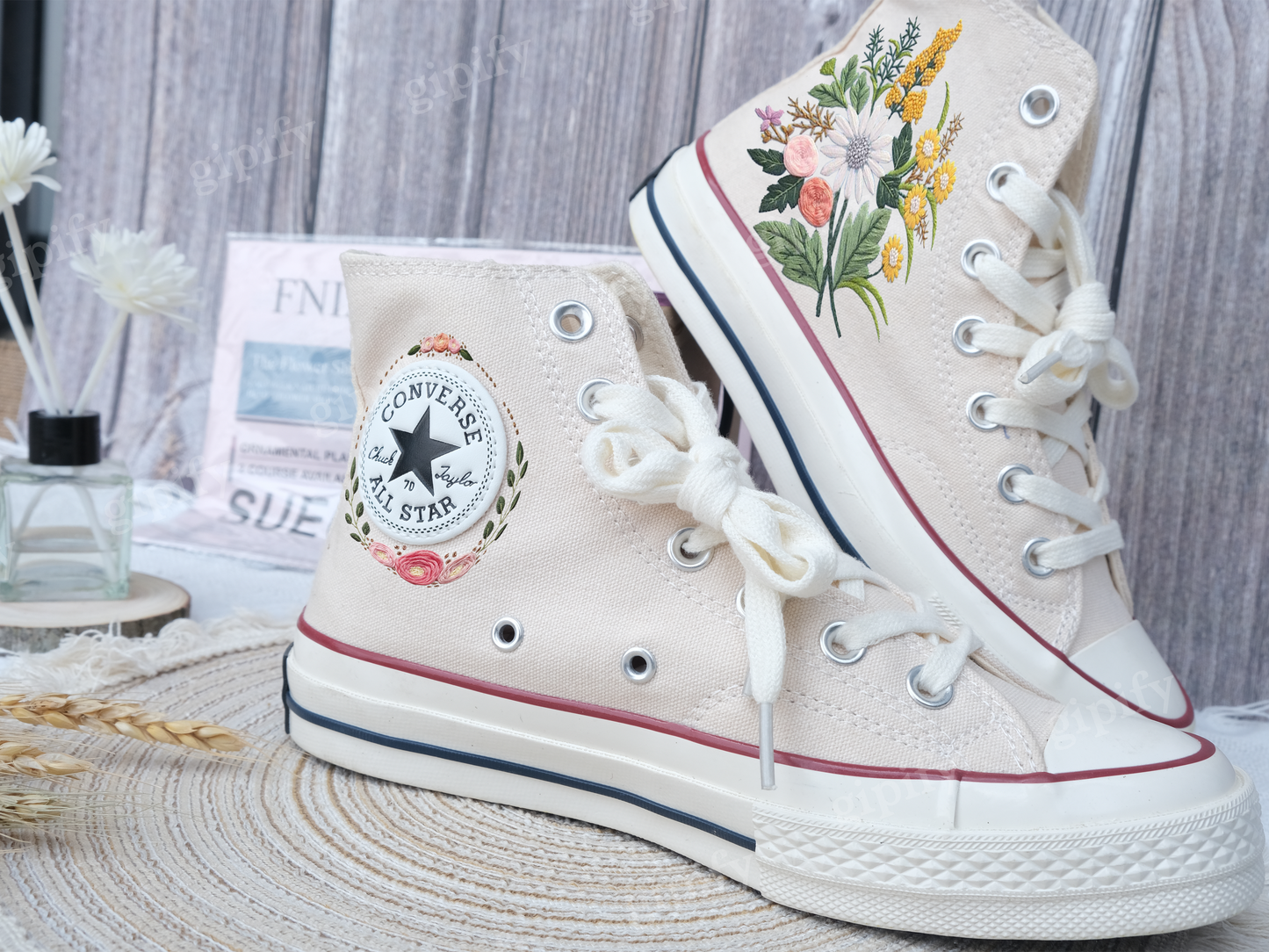 Embroidered converse/Bridal Converse/Converse Custom Flower Embroidery/Custom Converse Chuck Taylor 1970s Embroidery Logo/Wedding Converse