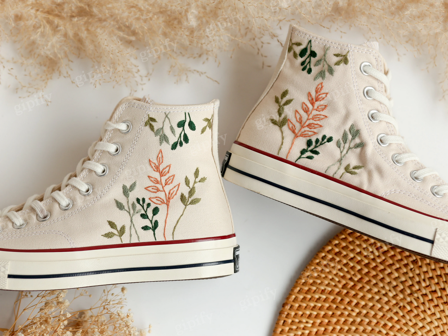 Embroidered Comverse High Tops Chuck Taylor 1970s, Custom Converse Embroidered Simple, Tree Leaves Embroidered Sneakers, Valentine Gifts