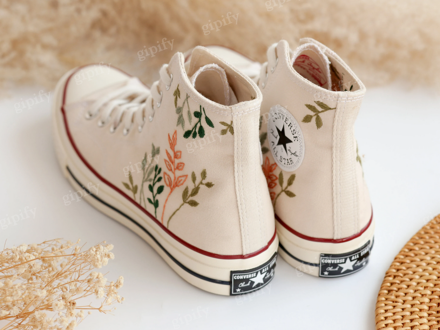 Embroidered Comverse High Tops Chuck Taylor 1970s, Custom Converse Embroidered Simple, Tree Leaves Embroidered Sneakers, Valentine Gifts