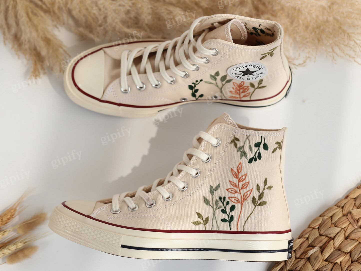 Embroidered Comverse High Tops Chuck Taylor 1970s, Custom Converse Embroidered Simple, Tree Leaves Embroidered Sneakers, Valentine Gifts