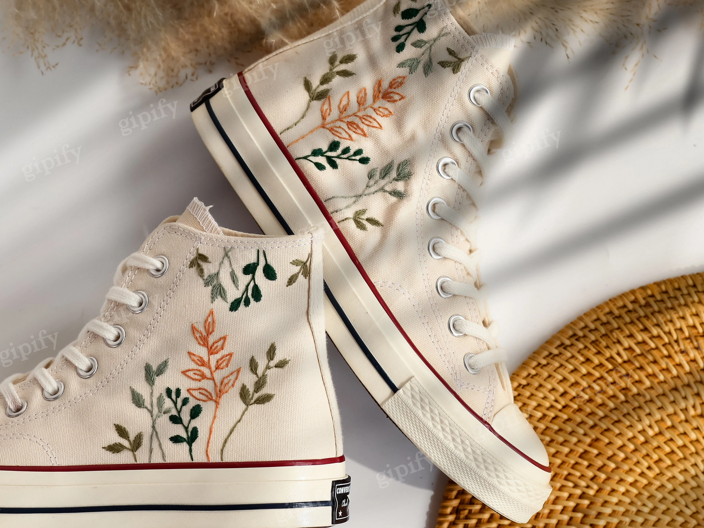 Embroidered Comverse High Tops Chuck Taylor 1970s, Custom Converse Embroidered Simple, Tree Leaves Embroidered Sneakers, Valentine Gifts