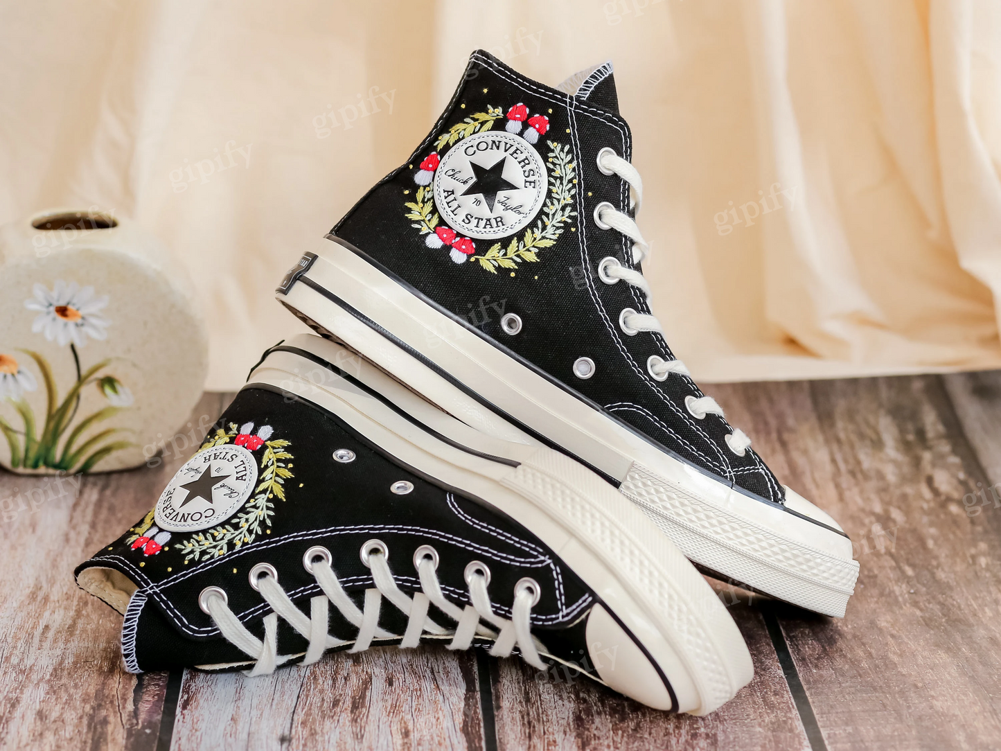 Custom Embroidered Converse Chuck Taylor 1970s, Mushrooms Embroidered Sneakers Custom, Mushrooms Embroidered Converse Shoes, Gifts for Her