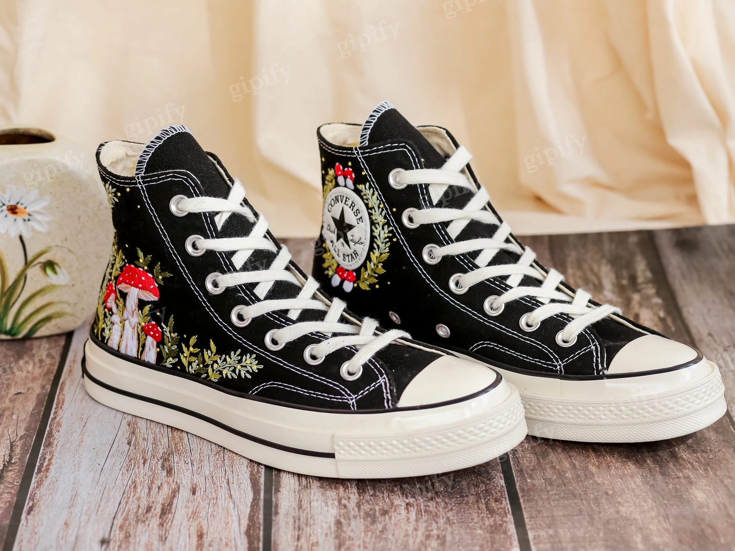 Custom Embroidered Converse Chuck Taylor 1970s, Mushrooms Embroidered Sneakers Custom, Mushrooms Embroidered Converse Shoes, Gifts for Her