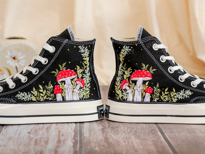 Custom Embroidered Converse Chuck Taylor 1970s, Mushrooms Embroidered Sneakers Custom, Mushrooms Embroidered Converse Shoes, Gifts for Her