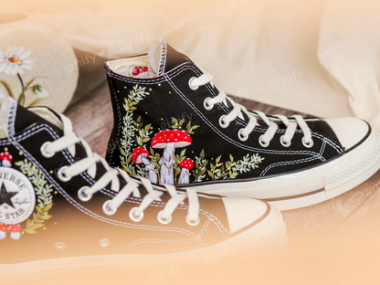 Custom Embroidered Converse Chuck Taylor 1970s, Mushrooms Embroidered Sneakers Custom, Mushrooms Embroidered Converse Shoes, Gifts for Her