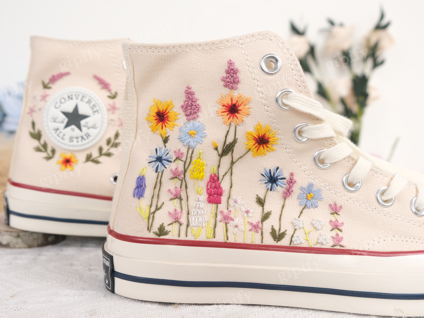 Customized Converse Embroidered Shoes Converse Chuck Taylor 1970s Embroidered Sunflower Garden, Lavender, Converse Shoes Best Gift for Her