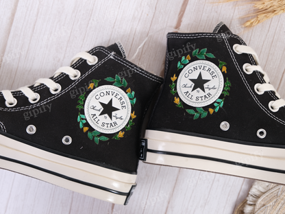 Converse Embroidered Custom Cartoon/Neighbor Totoro Embroidered Converse/Flower Converse, Embroidery Converse Chibi and Gibi