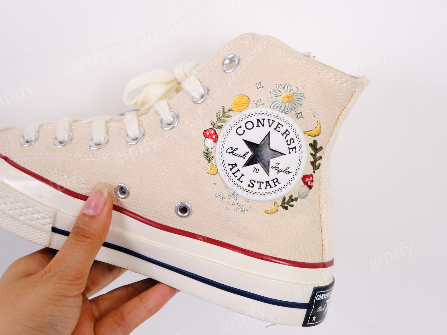 Custom Converse High Tops Chuck Taylor 1970s/Embroidered Flower and Cat Converse/Handmade embroidered cat pets shoes/Wedding gift for her