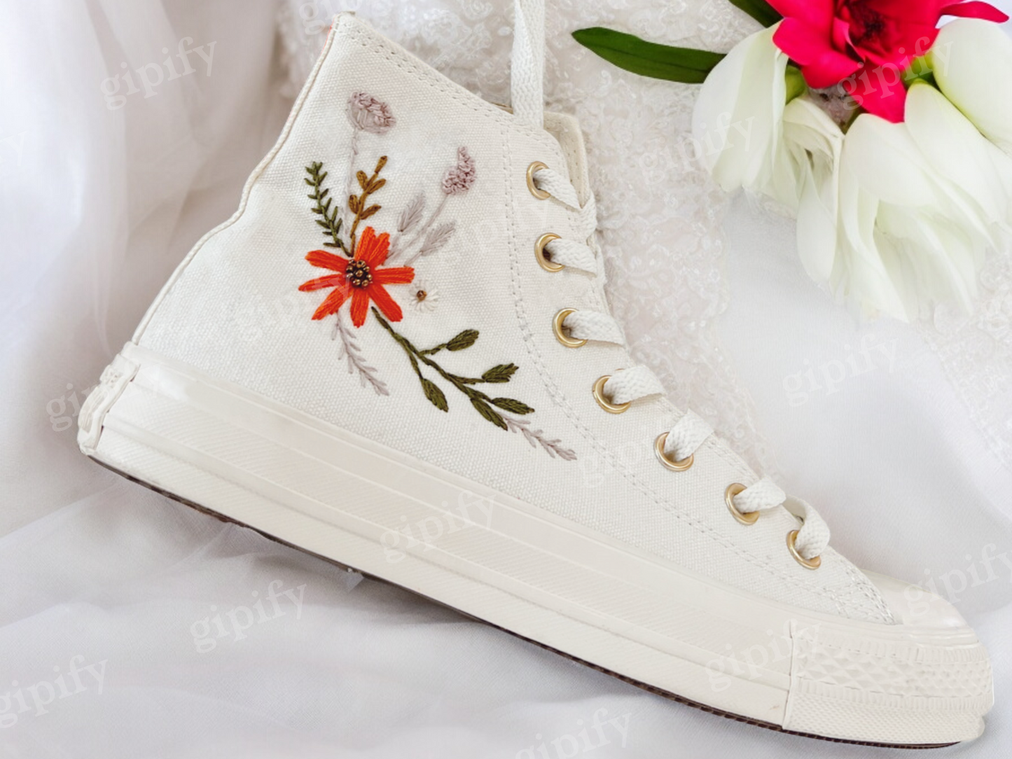 Custom Wedding Sneakers Platform/ Wedding Flowers Embroidered Shoes/ Bridal Flowers Embroidered Sneakers/ Wedding Flowers Embroidered